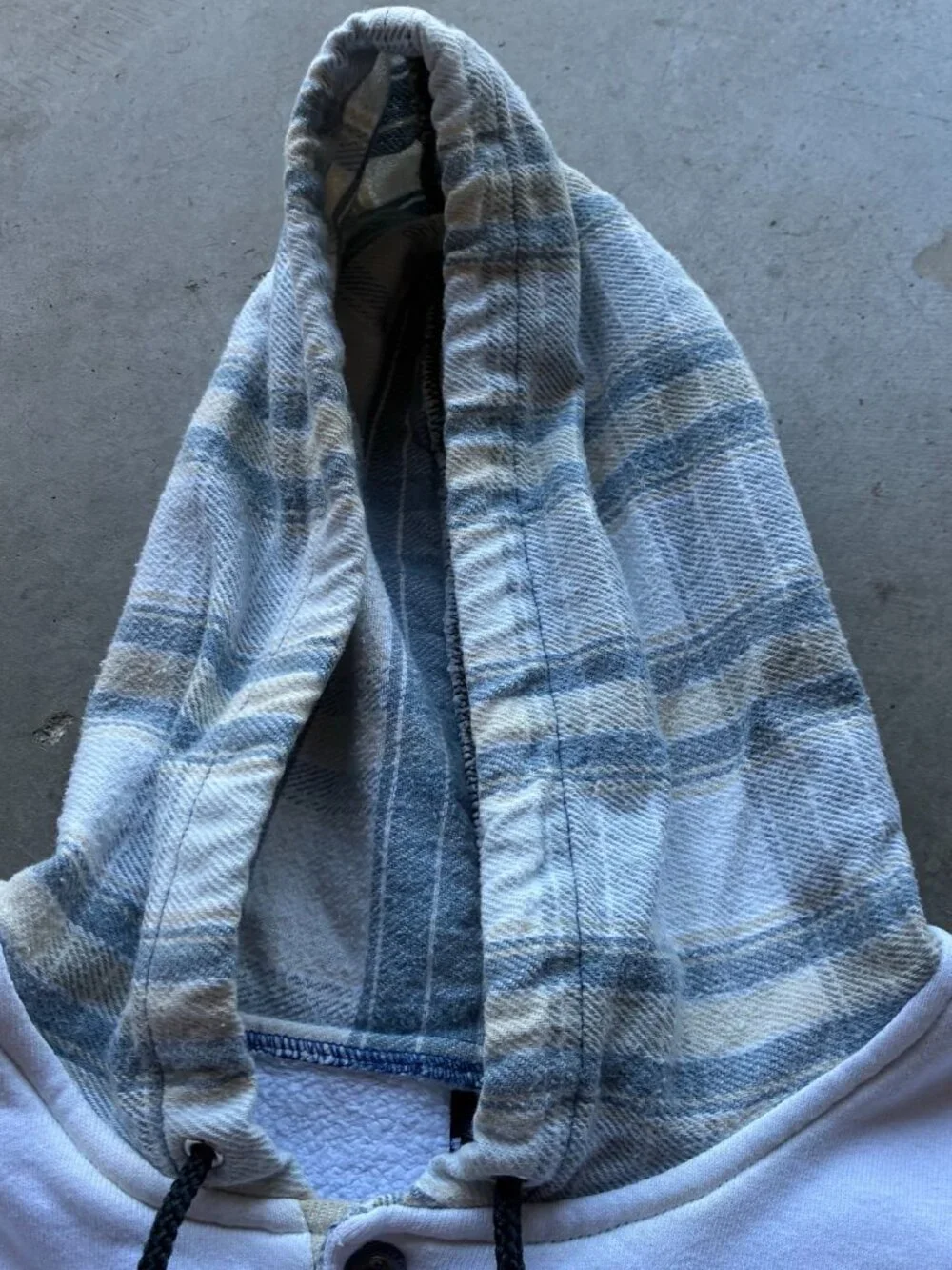 Vintage 90s No Fear Gear White Hoodie Plaid Flannel Lined Hood Snaps XL